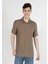 Regular Fit Shirt Neck Baskılı Erkek Bej Kısa Kol Gömlek 3