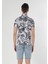 Slim Fit Polo Yaka Çiçekli Erkek Beyaz Kısa Kol Tişört 2