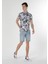 Slim Fit Polo Yaka Çiçekli Erkek Beyaz Kısa Kol Tişört 4