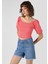 Slim Fit Derin Yuvarlak Yaka Jakarlı Kadın Pembe Kısa Kol Tişört 3
