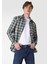 Slim Fit Shirt Neck Ekoseli Erkek Mavi Uzun Kol Gömlek 1