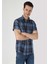 Regular Fit Shirt Neck Ekoseli Erkek Lacivert Kısa Kol Gömlek Cl1063184 3