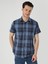 Regular Fit Shirt Neck Ekoseli Erkek Lacivert Kısa Kol Gömlek Cl1063184 4