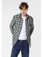 Slim Fit Shirt Neck Ekoseli Erkek Mavi Uzun Kol Gömlek 5