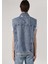 Oversize Fit Klasik Yaka Düğmeli Astarsız Erkek Mavi Yelek 2