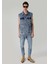 Oversize Fit Klasik Yaka Düğmeli Astarsız Erkek Mavi Yelek 3