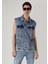 Oversize Fit Klasik Yaka Düğmeli Astarsız Erkek Mavi Yelek 4