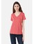 Regular Fit V Yaka Kadın Turuncu Kısa Kol Tişört Cl1063419 1