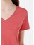 Regular Fit V Yaka Kadın Turuncu Kısa Kol Tişört Cl1063419 5