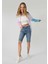 Yüksek Bel Slim Straight Fit Düz Paça Mavi Kadın Şort CL1063580 1
