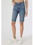 Yüksek Bel Slim Straight Fit Düz Paça Mavi Kadın Şort CL1063580 4