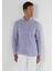 Regular Fit Shirt Neck Çizgili Erkek Mavi Uzun Kol Gömlek 1