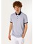 Regular Fit Polo Yaka Jakarlı Erkek Gri Kısa Kol Tişört 4