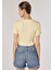 Slim Fit Yuvarlak Yaka Kadın Sari Kısa Kol Tişört 2