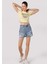 Slim Fit Yuvarlak Yaka Kadın Sari Kısa Kol Tişört 3