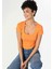 Slim Fit Kare Yaka Kadın Turuncu Kısa Kol Tişört 1