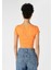 Slim Fit Kare Yaka Kadın Turuncu Kısa Kol Tişört 2