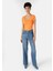 Slim Fit Kare Yaka Kadın Turuncu Kısa Kol Tişört 4