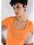 Slim Fit Kare Yaka Kadın Turuncu Kısa Kol Tişört 5