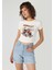 Slim Fit Yuvarlak Yaka Baskılı Kadın Beyaz Kısa Kol Tişört 4