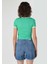 Slim Fit Yuvarlak Yaka Baskılı Kadın Yeşil Kısa Kol Tişört 2