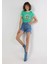 Slim Fit Yuvarlak Yaka Baskılı Kadın Yeşil Kısa Kol Tişört 5