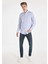 Regular Fit Shirt Neck Çizgili Erkek Mavi Uzun Kol Gömlek 3