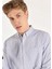 Regular Fit Shirt Neck Çizgili Erkek Mavi Uzun Kol Gömlek 4