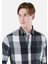 Regular Fit Shirt Neck Kareli Erkek Yeşil Uzun Kol Gömlek 4