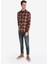 Regular Fit Shirt Neck Ekoseli Erkek Turuncu Uzun Kol Gömlek 3