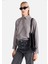 Regular Fit Shirt Neck Ekoseli Kadın Gri Uzun Kol Gömlek 1