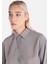 Regular Fit Shirt Neck Ekoseli Kadın Gri Uzun Kol Gömlek 4