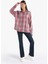 Relaxed Fit Shirt Neck Ekoseli Kadın Turuncu Uzun Kol Gömlek 3