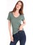Slim Fit V Yaka Kadın Yeşil Kısa Kol Tişört 1