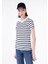 Slim Fit Yuvarlak Yaka Çizgili Kadın Lacivert Kısa Kol Tişört 1