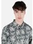 Regular Fit Shirt Neck Baskılı Erkek Yeşil Uzun Kol Gömlek Cl1067541 4