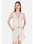 Slim Fit V Yaka Kadın Ekru Kolsuz Gömlek Cl1068941 1