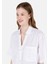 Relax Fit Shirt Neck Kadın Beyaz Kısa Kol Gömlek Cl1068891 4