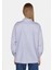 Relaxed Fit Shirt Neck Çizgili Kadın Mavi ¾ Kol Gömlek CL1073303 2