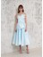 Ince Askılı Önü Fiyonklu Mavi Abiye Elbise 1