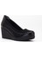 Kadın Dolgu Topuk Ayakkabı Siyah Streç Ortopedik 4