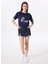 Bisiklet Yaka Baskılı Lacivert Kadın T-Shirt F5SL-TST0465 2