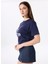 Bisiklet Yaka Baskılı Lacivert Kadın T-Shirt F5SL-TST0465 3