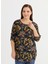 Yuvarlak Yaka Çiçek Desenli Siyah Kadın Bluz 25YSL8032-BB 2