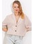 Krem Çift Düğmeli Oversize Crop Keten Ceket 0706 1