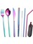 8 Parça Çantalı Yolculuk Çatal Bıçak Kaşık Pipet Chopstick Seti Kamp Okul Ofis Tatil Paslanmaz Çelik Renkli 2