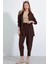 Kahverengi Oversize Keten Alt Üst Takım 6622 2