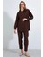 Kahverengi Oversize Keten Alt Üst Takım 6622 3