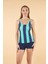 Şortlu Çizgi Desenli Tankini Mayo - Mavi Lacivert 1