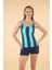Şortlu Çizgi Desenli Tankini Mayo - Mavi Lacivert 4